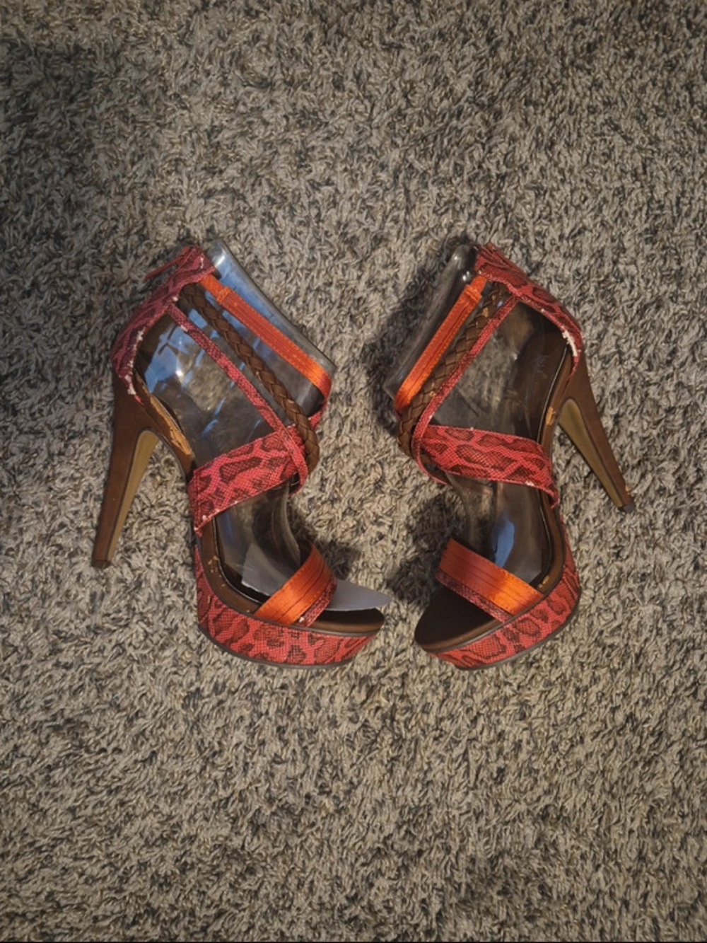 Michael Antonio Snakeskin Print Platform High Heel Sandals